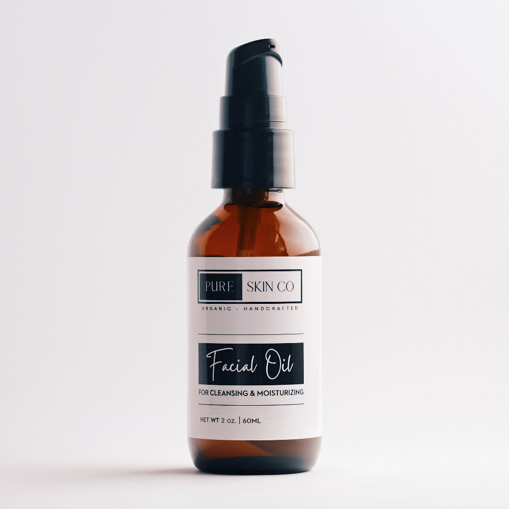 Pure Skin Co organic facial oil in eco-friendly bottle